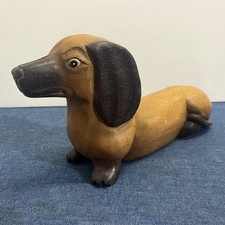 Hand-Carved Wooden Dachshund Folk Art Dog Figurine MCM 8  Solid Wood