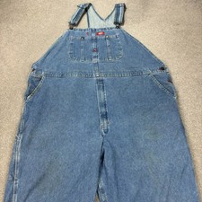 Dickies Dungarees Adult 48x30 Blue Overalls Denim Bib Work Wear Carpenter Mens