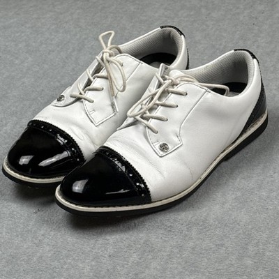 G/FORE Shoes Mens Size 9 White Black Leather Golf Wingtip Spikeless G4LC20EF04