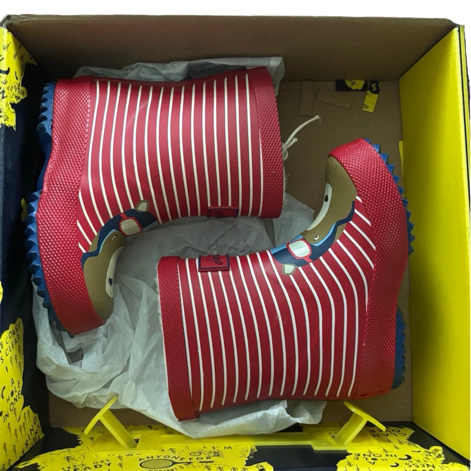 Botas de lluvia Joules Red Bear a rayas para niños pequeños - talla 5 - con caja nuevas con etiquetas Foto 2 de 4