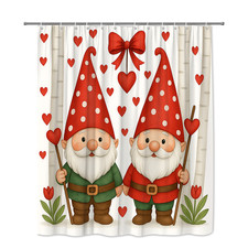 Valentine's Day Shower Curtain with Gnomes and Hearts