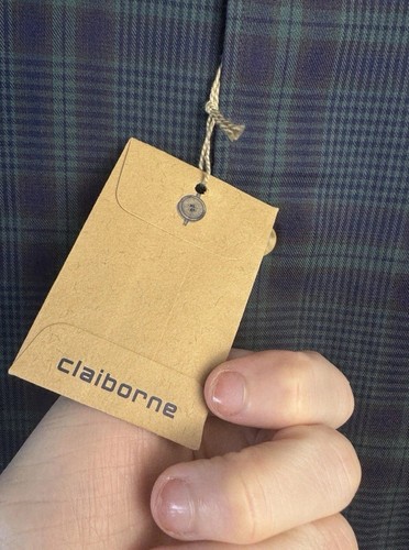 Camicia Claiborne verde navy a quadri con bottoni 17,5 34/35 manica lunga classica nuova con etichetta - Foto 7 di 16