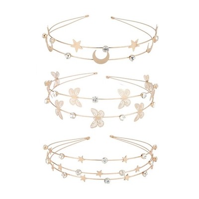 Shinning Multi Layer Rhinestone Hair Hoop Thin Side Butterfly Moon Star Headband