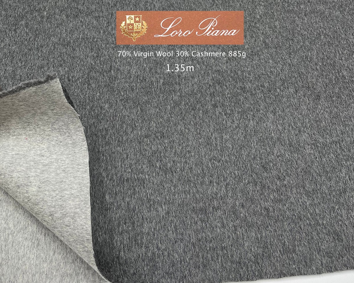 GREY Cashmere Wool Fabric LORO PIANA Anthracite Double Face