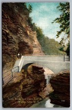Watkins Glen New York Sentry Bridge & Upper End of Tunnel Vintage NY Postcard d5