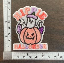 Hippie Halloween Ghost  Pumpkin Halloween Embroidered Iron On Patch
