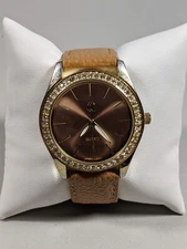 Charming Charlie Brown Dial Crystal Accent Round Gold Tone Case 39 mm Watch