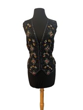 Vintage 90s Silk Other Destination Sequin, Rhinestone Black Beaded Vest, Small