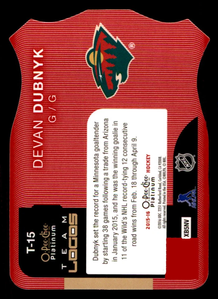 2015-16 O-Pee-Chee Platinum Team Logo Die Cuts #T15 Devan Dubnyk - Image 2 of 2