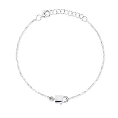 Diamant Schloss Schlüssel Armband 14K Weißgold Erwachsene Kinder 0,04CT Rundschliff Natur