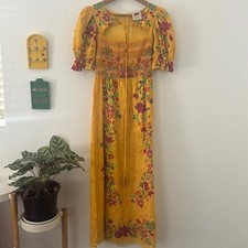 Farm Rio Flower Dream Maxi Dress Floral Embroidered Puff Sleeve Size Extra Small