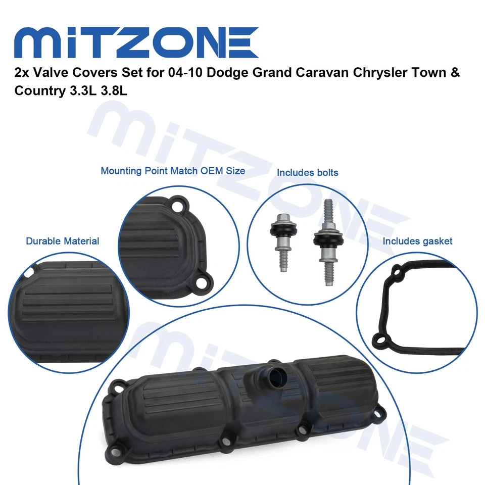 2x Cubiertas de válvula para 04-10 Dodge Grand Caravan Chrysler Town & Country 3,3 L 3,8 L Foto 4 de 4