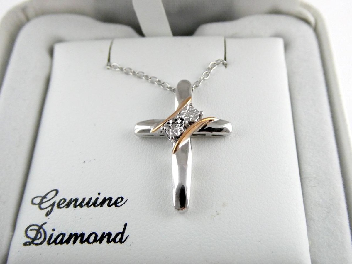 RL Sterling Silver Natural Diamond Accent Cross Pendant Necklace