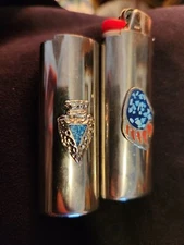 Vtg Lighter Case Arrowhead&Bear Paw Western Lot Cover Holder Turquoise for Bic