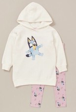 Girls size 6 Genuine BLUEY Cream long hoodie top and mauve leggings set NEW 8797