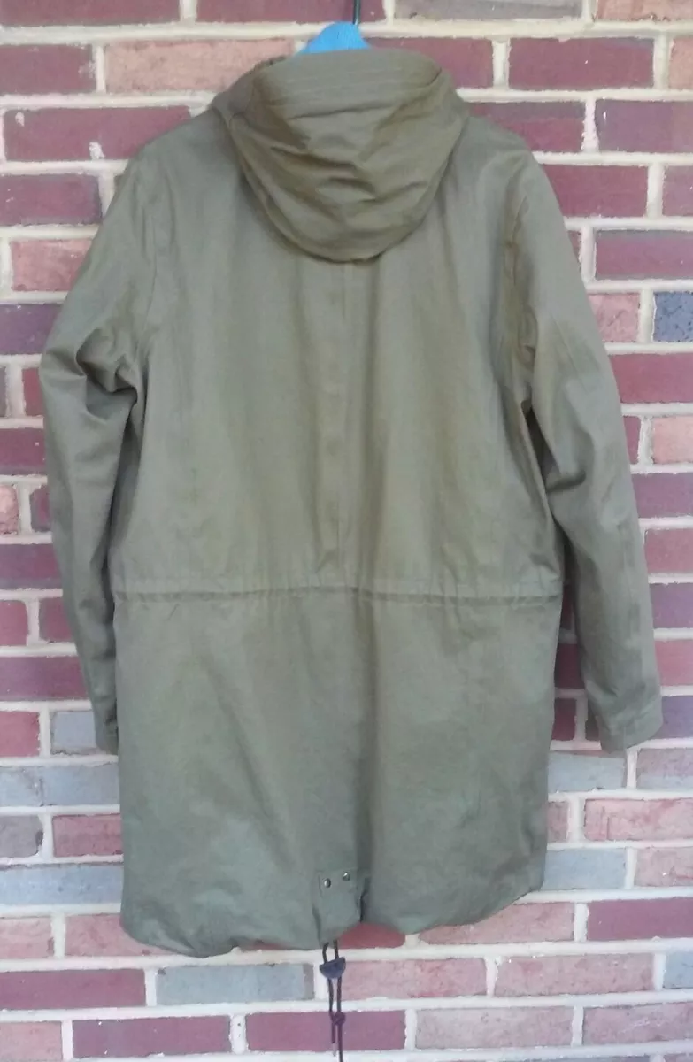 Nike Women Olive Green Fishtail Stadium Parka Coat With Zip in Down Liner  Medium