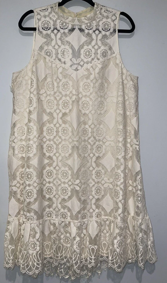 Vestido Mara Erin Fetherston Doily Renda Marfim Tamanho 16 $235 - Imagem 3 de 4