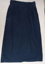 Vintage Malouf Lubbock Women Navy Long Skirt Pockets Buttons Size 16 Made USA
