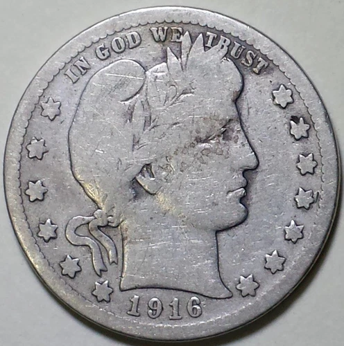 1916 - D  Barber Quarter - ** VG+ **
