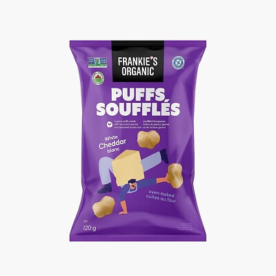 10 Bags of Frankie's Organic Puffs White Cheddar Cheese Chips Snacks 120g Each