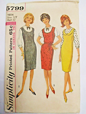 Jumper Dress Blouse 12T Teen Simplicity 5799 Sewing Pattern VTG Cut Sleeveless
