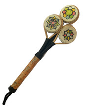 Small Hand Held Shaker Instrument with Goat Hide and Hand Painted Designs