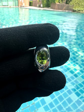 Peridot Men Ring Silver 925 August Birthstone Rhodium Plated 