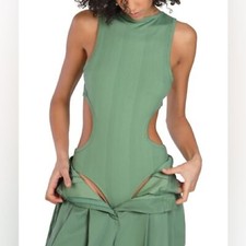 Nicole Williams English Bar III Cutout Ribbed Bodysuit Green Size L