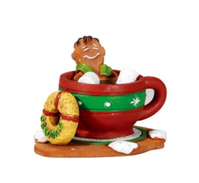 Lemax Gingerbread Man In Hot Chocolate Tea Cup Sugar N Spice Village Figurine.