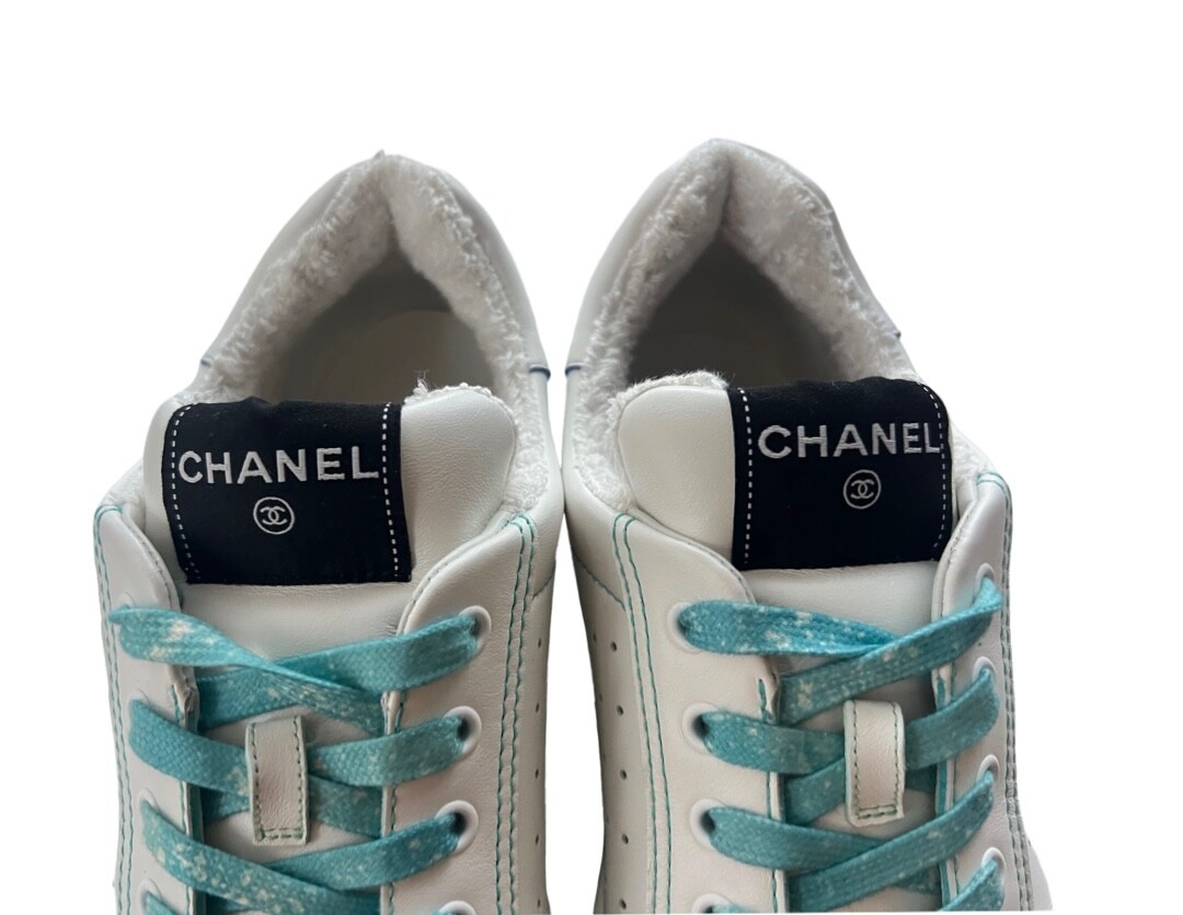 CHANEL Calfskin Men's Logo Sneakers White Blue | eBay