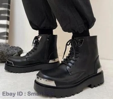 Fahsion Mens Rond Toe Steel Toe Lae Up Ankle Boots Motorcycle Punk Booties