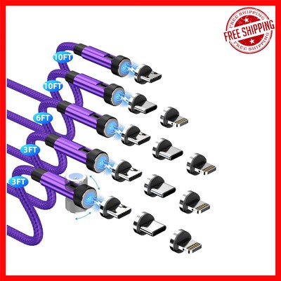 Versatile 3-in-1 Magnetic Charger Cables - 360°/180° Rotating with LED Light