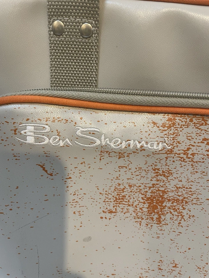 Rare Vtg Ben Sherman Carry On Bag White Orange Trim Blue Accent Canvas Handle - Image 3 of 4