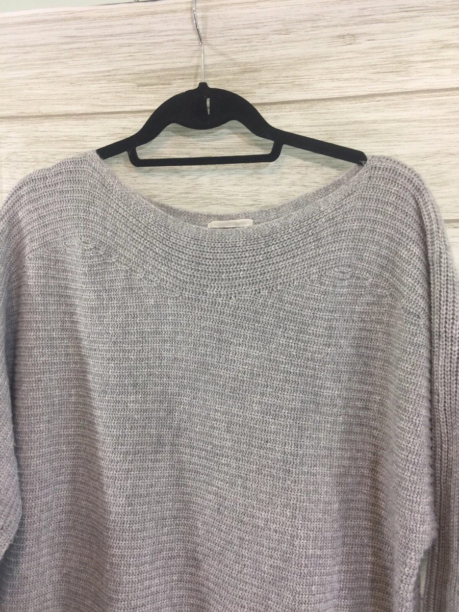 Lou Grey Sweater Boatneck Gray Viscose Wool Blend Dolman Sleeve Tunic LARGE