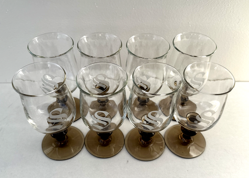 Set 8 Libbey TULIP Brown Wine Glasses Pedestal Knob Stems 5-3/4" 8 fl oz - Picture 3 of 12