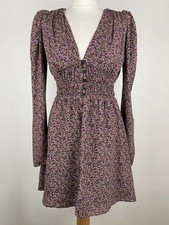 Zara Ditsy Floral Dress Fit & Flare Plunge V-Neck Retro Cottagecore Chiffon XS