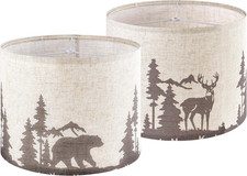 Drum Lampshades Set of 2 Medium Beige Bear & Deer Lamp Shades for Table Lamps -1