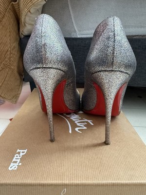 100% Authentic Christian Louboutin So Kate Silver Glitter Pumps