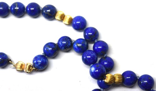 Collier ancien en lapis-lazuli avec entretoises en or 14 carats - Photo 4/11