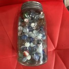 Vintage Blue Glass Ball Jar Full Of Marbles Over 3 Pounds — photo 1