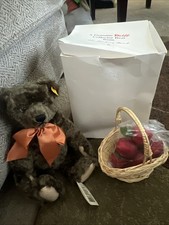 Vtg 90's Steiff Growler Mohair Bear 13" Mack Four Seasons w/ Tag Box Apples