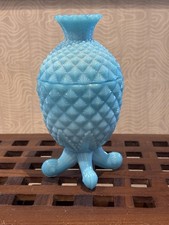 Bonbonnière sucrier en opaline bleue ananas Portieux Vallerysthal