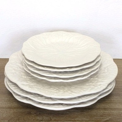 Vintage Majolica White Cabbage Leaf Plate Lot (3 Dinner + 4 Salad) Read Below 