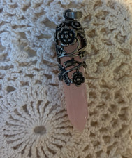 Rose Quartz pendant rose wire wrapped pendant 5 inches