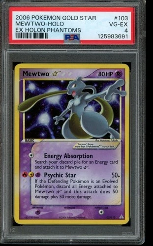 PSA 4 VG-EX Pokemon Mewtwo Gold Star EX Holon Phantoms Holo 103/110
