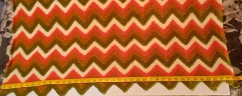 Vintage Zig Zag Afghan Throw; Orange, Brown, Green And White 54" x 38" - Picture 4 of 5