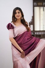 Magenta Lichi Silk Saree with Blouse Jacquard Border Indian Wedding Wear