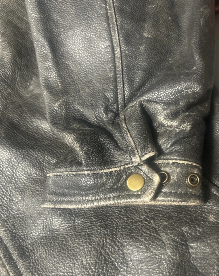 Territory Ahead Black Leather BOMBER Jacket Men's XXL Tall Pilot Pocket Collared - Image 4 of 4