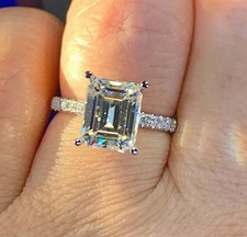 2Ct Emerald Cut Lab Created Solitaire Engagement Ring 14K White Gold Plated