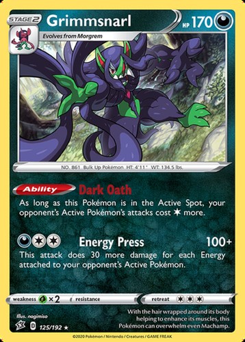 Grimmsnarl - 125/192 - Holo Rare (Lp) Rebel Clash - Darkness Pokémon